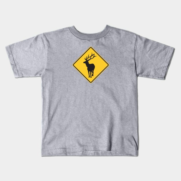 Elk Crossing Road Sign Kids T-Shirt by Vidision Avgeek